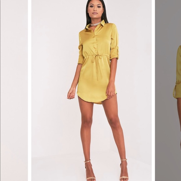 pretty little thing satin shirt dress